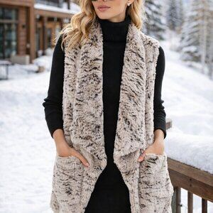 Nordstrom JOLT Faux Fur Vest Vegan size M Gray Open Style Waterfall Pockets